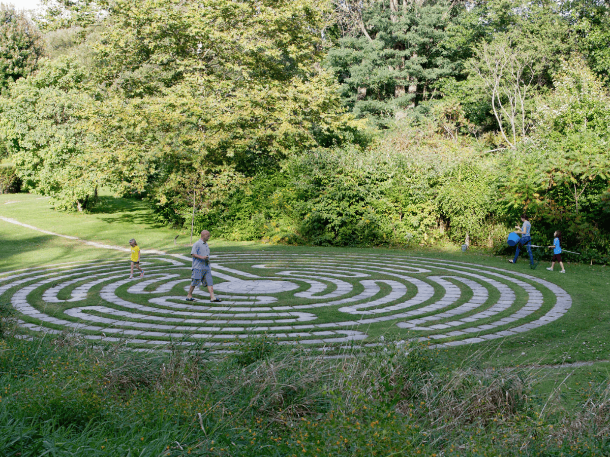 The Labyrinth at LEAF. A labyrinth is the design formed by a meandering, unicursal path as it folds back and forth from an outer edge to its own center.