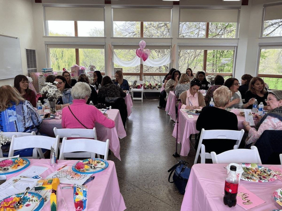 A shower event happening inside the LEAF Education Center